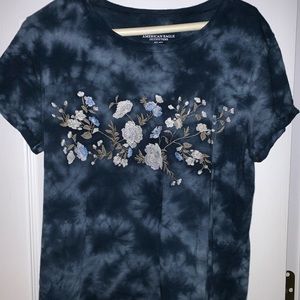 tie-dye navy blue t-shirt with embroidery